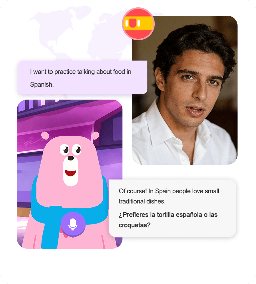 AI tutor chat scene in Spanish