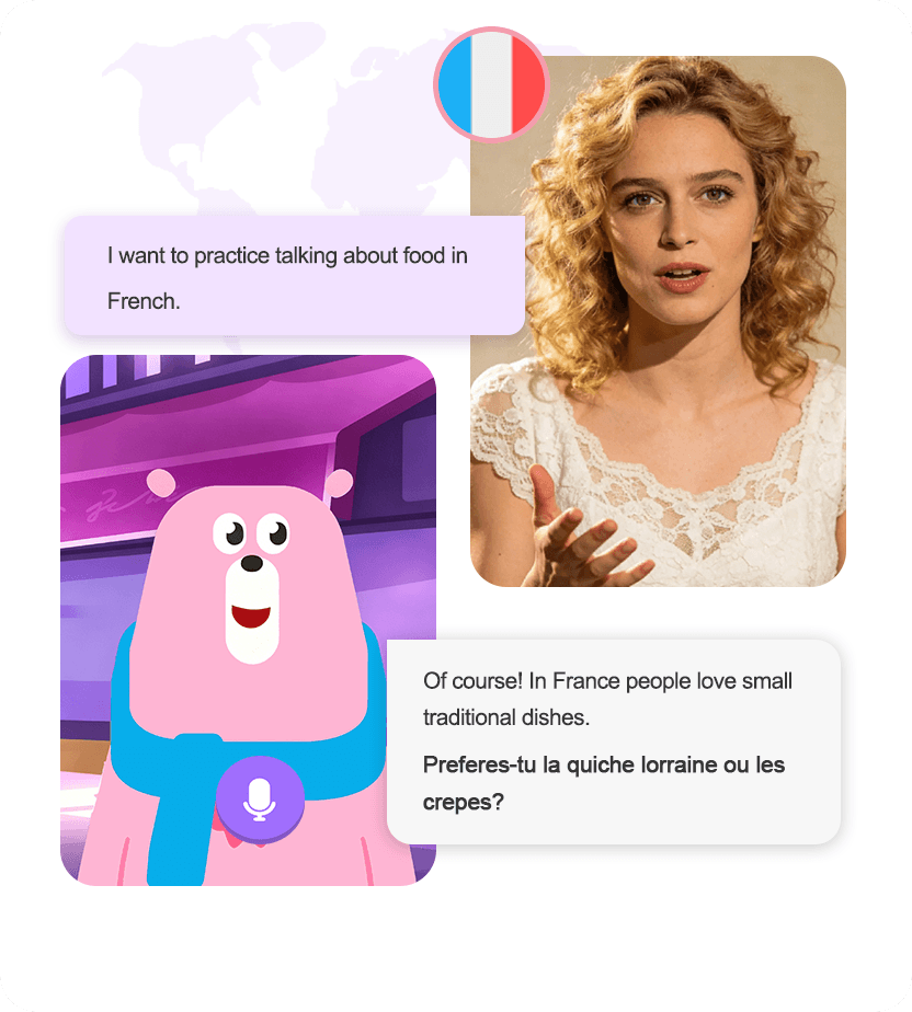 AI tutor chat scene in French